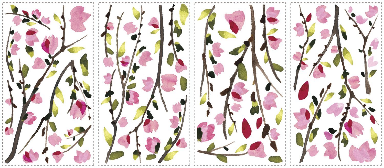 Sticker decorativ PINK BLOSSOM BRANCHES | 4 colite de 25,4 cm x 45,7 cm ka-international.ro