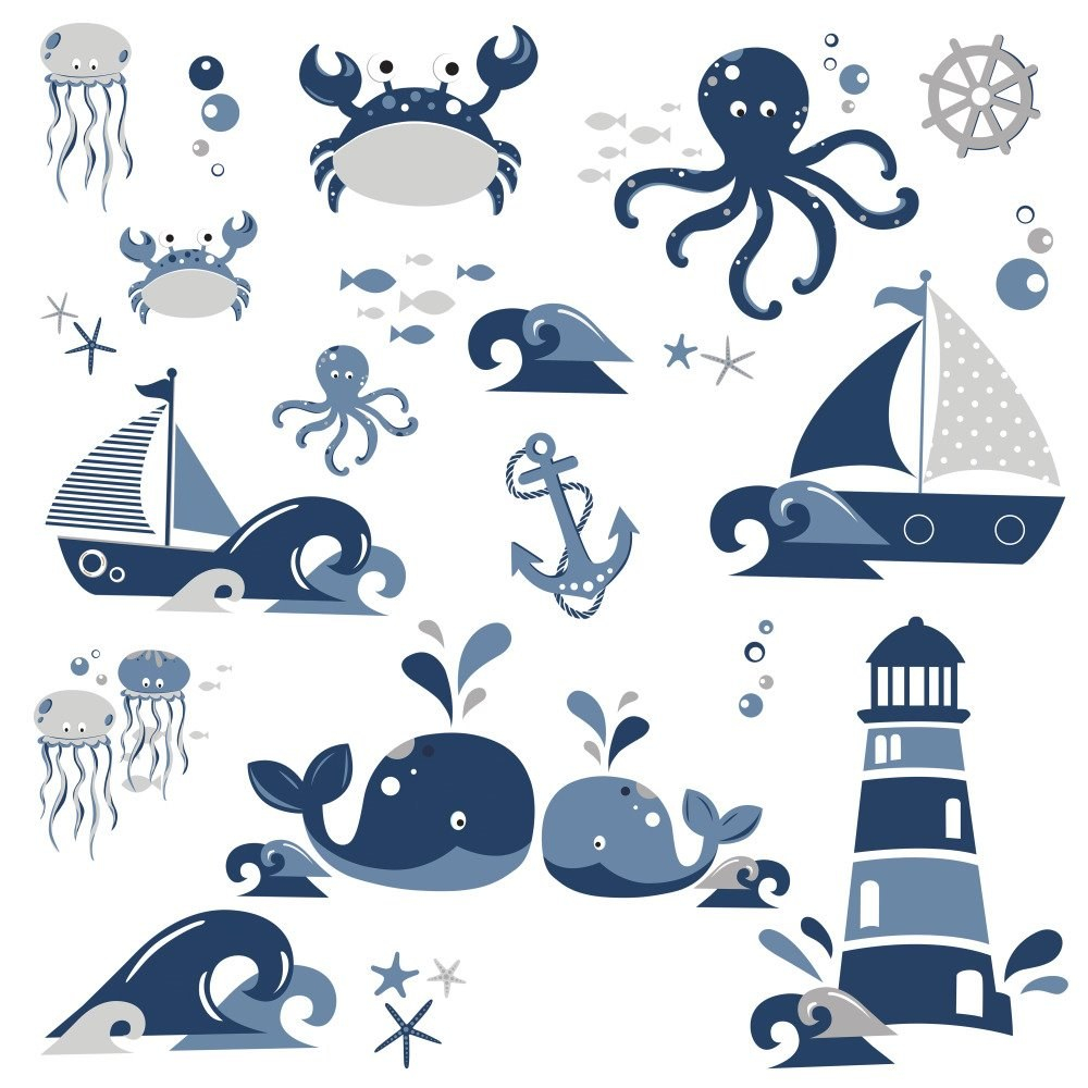 Sticker NAUTICAL SEA FRIENDS | 4 colite de 25,4 cm x 45,7 cm ka-international.ro
